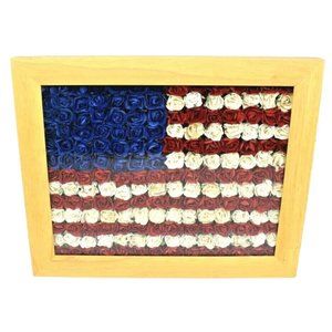 Faux Flower Bud United States of America Flag Shadow Box 11 x 9 Wall Hanging